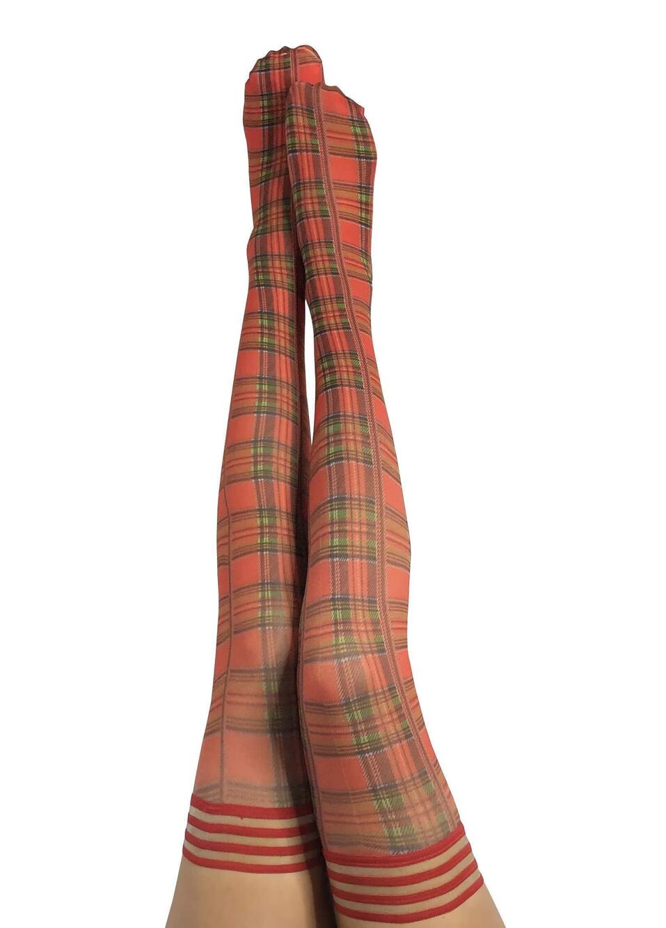 9196 Thigh Highs | Thigh High Stay Ups | Red Plaid Thigh Bands & Stockings